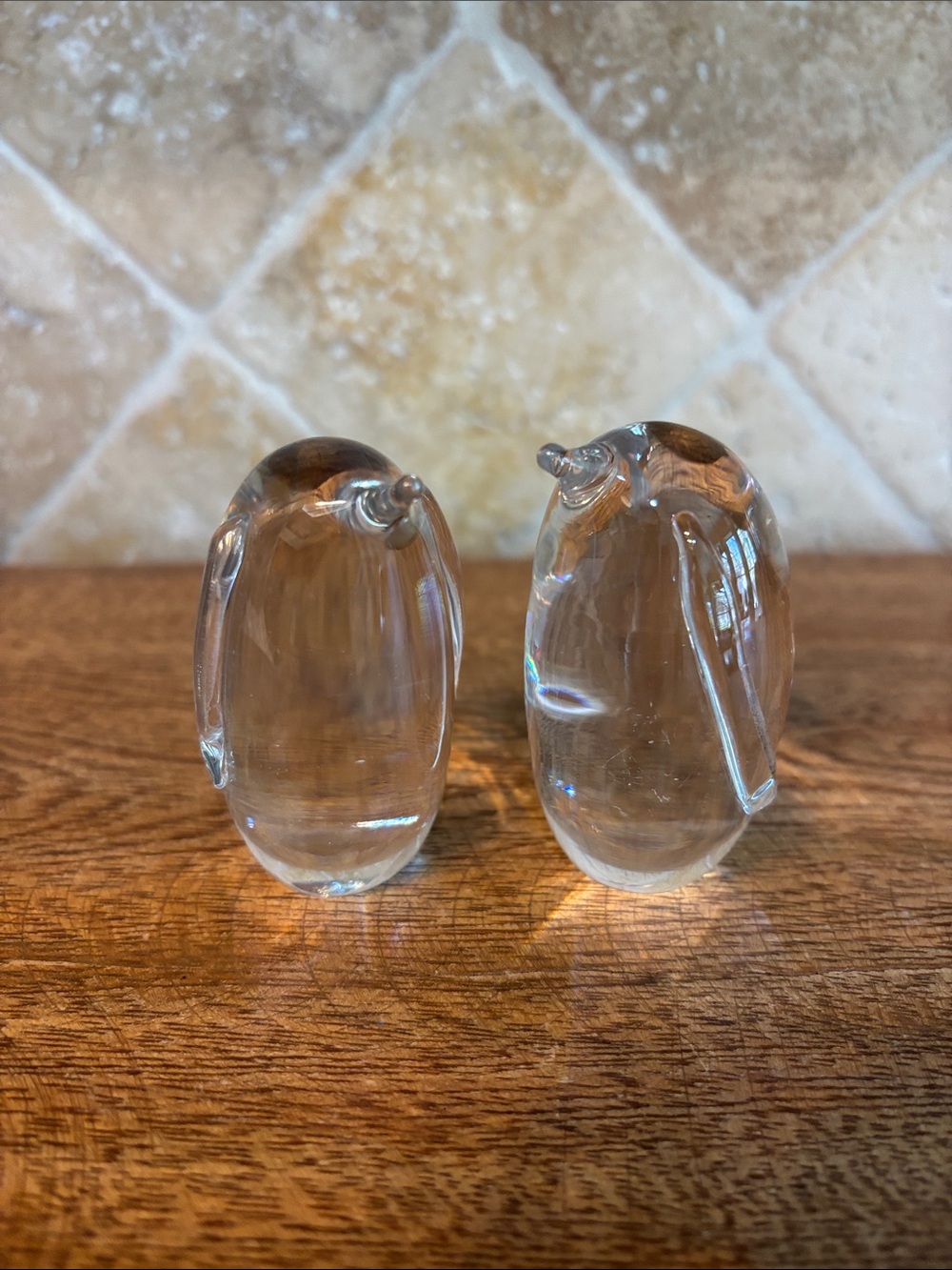 Vintage Hadeland Crystal Miniature Penguin Pair Figurines